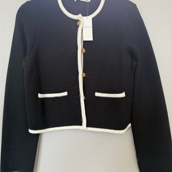 Abercrombie & Fitch Jackets & Blazers - Abercrombie & Fitch Black Knit Jacket with White Trim